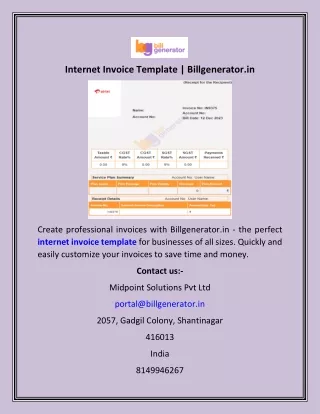 Internet Invoice Template  Billgenerator.in