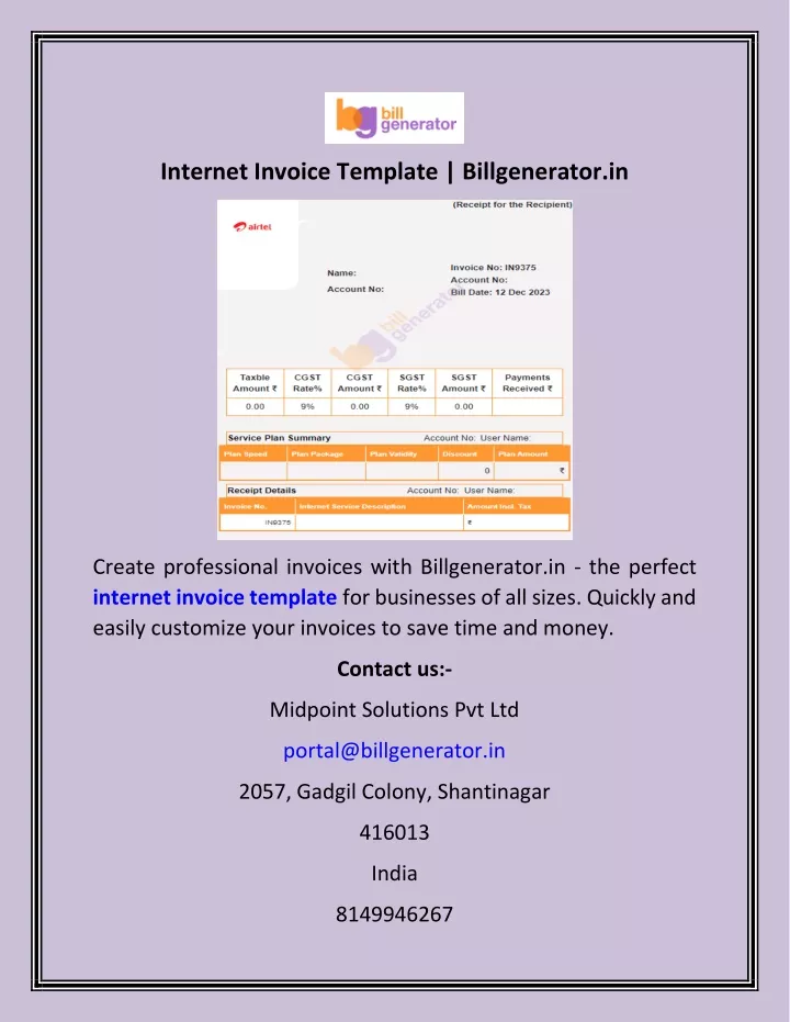 internet invoice template billgenerator in