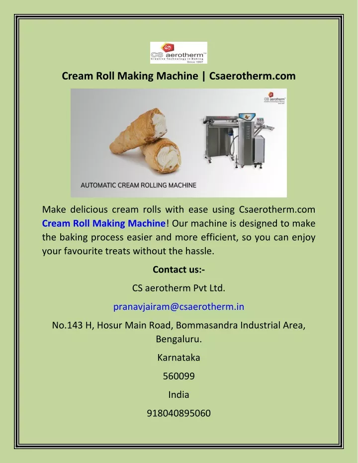cream roll making machine csaerotherm com