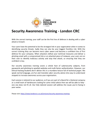 security awareness training london crc