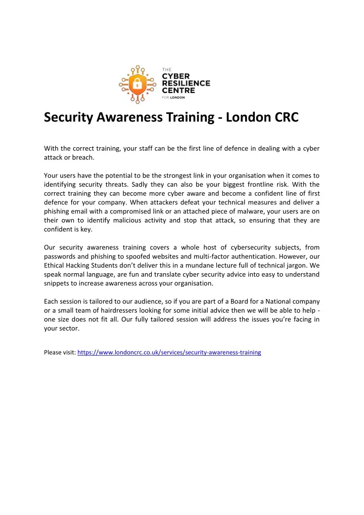 security awareness training london crc