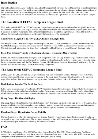 UEFA Champions League Final: The Epic Showdown for European Football Supremacy
