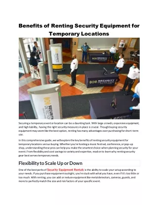 Benefits of Renting Security Equipment for Temporary Locations