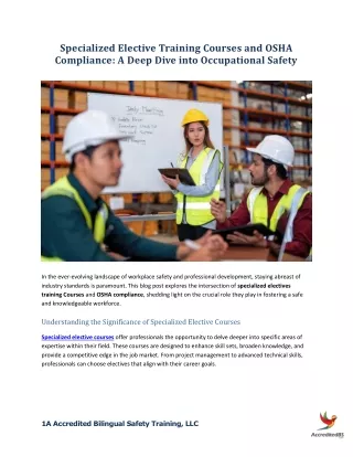 Specialized Elective Training Courses and OSHA Compliance: Dive to Occupational