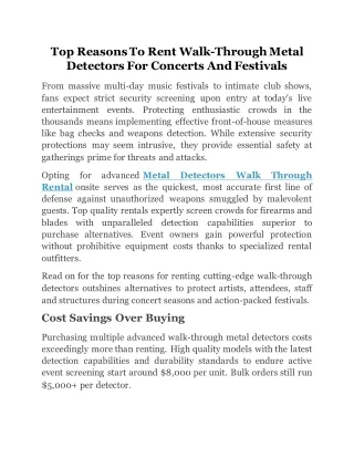 Top Reasons To Rent Walk Through Metal Detectors For Concerts And Festivals