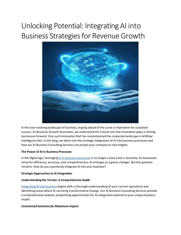 unlocking potential integrating ai into business strategies for revenue growth