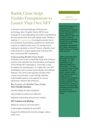 Rarible Clone Script Enables Entrepreneurs to Launch Their Own NFT