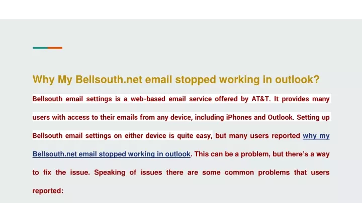 why my bellsouth net email stopped working in outlook