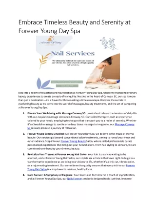 Embrace Timeless Beauty and Serenity at Forever Young Day Spa