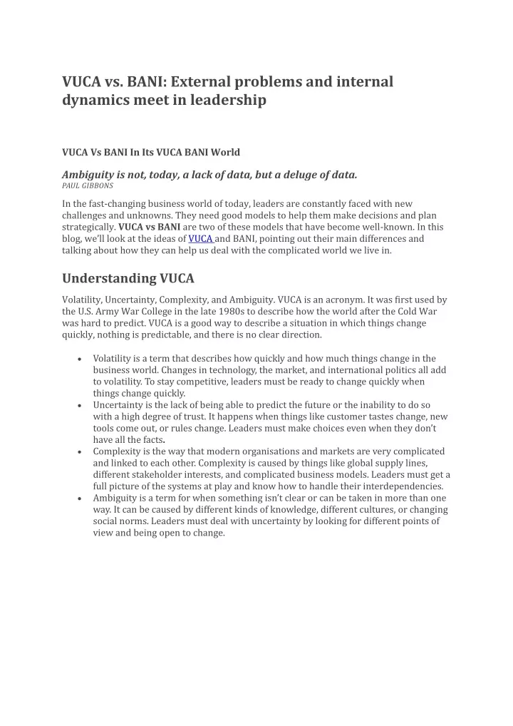 vuca vs bani external problems and internal