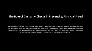 The Role of Company Checks in Preventing Financial Fraud