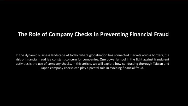 the role of company checks in preventing