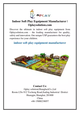 Indoor Soft Play Equipment Manufacturer | Oplaysolution.com