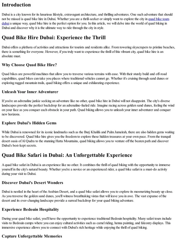 Quad Bike Hire Dubai: Ride through the City in Style