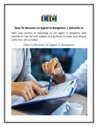 How To Become Lic Agent In Bangalore  Jobsinlic.in