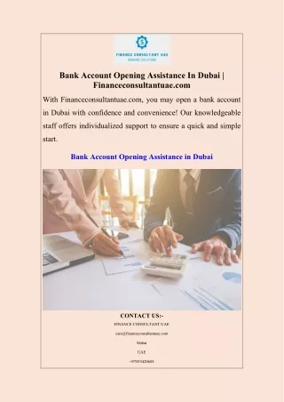 Bank Account Opening Assistance In Dubai  Financeconsultantuae.com