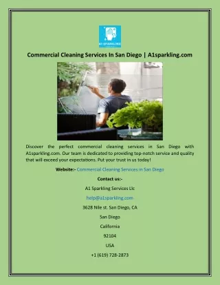 Commercial Cleaning Services In San Diego  A1sparkling