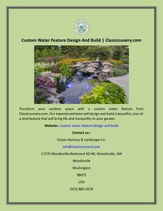 Custom Water Feature Design And Build  Classicnusery