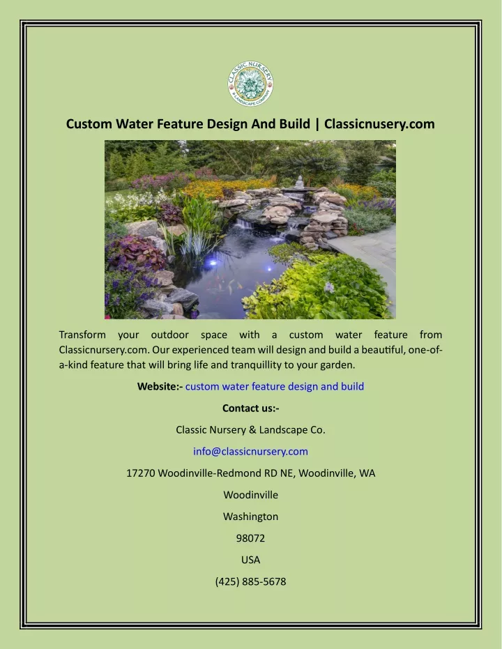 custom water feature design and build