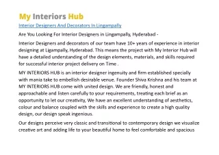 Interior Designers And Decorators In Lingampally