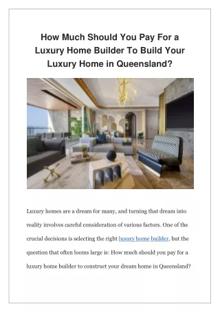 How Much Should You Pay For a Luxury Home Builder To Build Your Luxury Home in Queensland