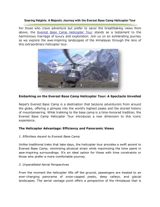 Soaring Heights A Majestic Journey with the Everest Base Camp Helicopter Tour