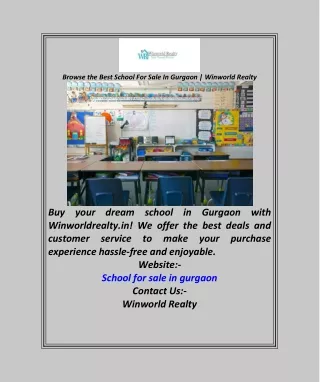 Browse the Best School For Sale In Gurgaon  Winworld Realty