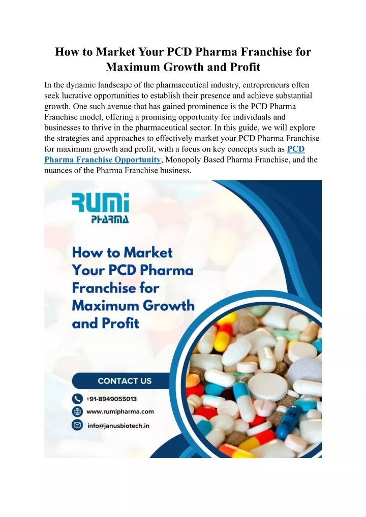 how to market your pcd pharma franchise