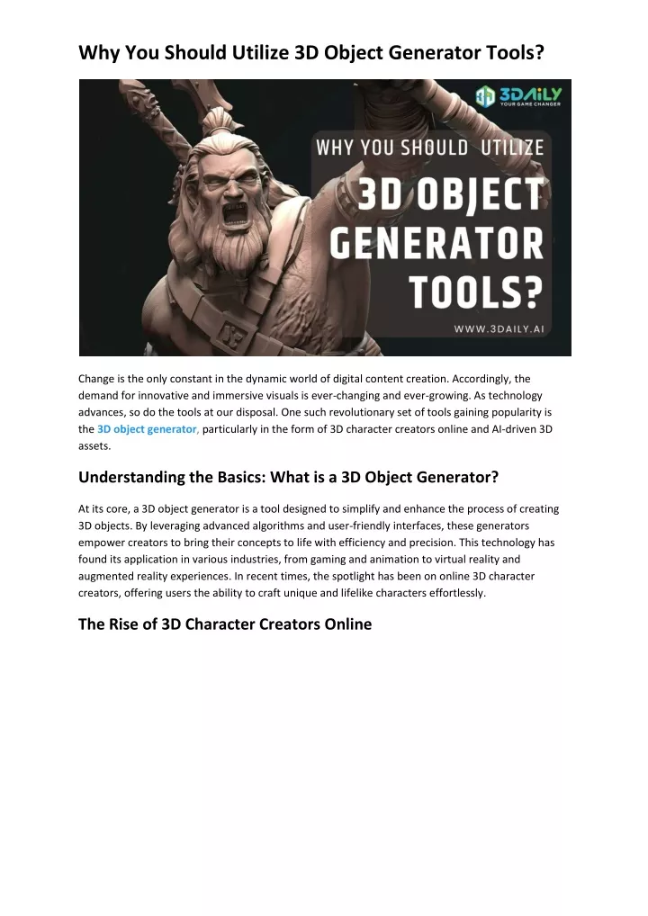 why you should utilize 3d object generator tools