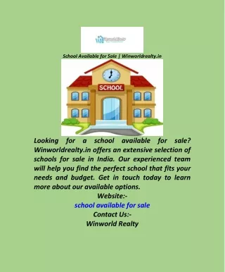 School Available for Sale  Winworldrealty.in