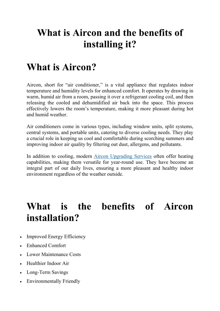 what is aircon and the benefits of installing it