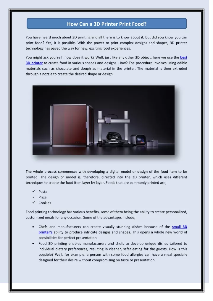 how can a 3d printer print food