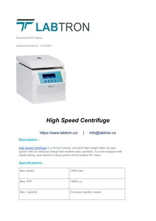 High Speed Centrifuge