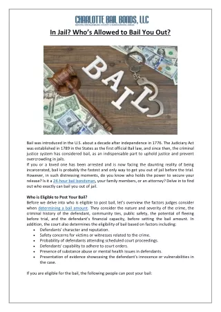 Who is Eligible to Post Bail? | Bail Bonding Company in Charlotte