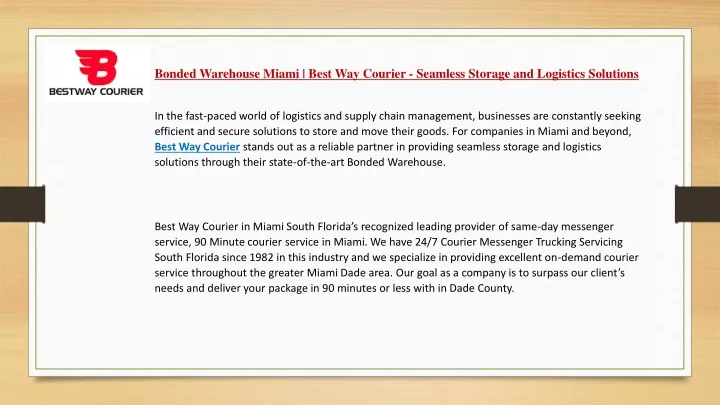 bonded warehouse miami best way courier seamless