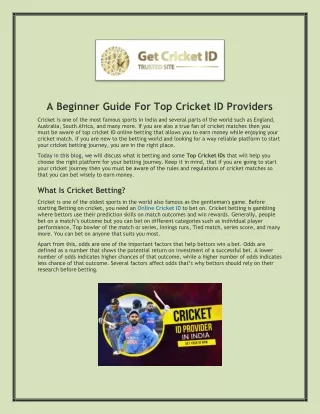 A Beginner Guide For Top Cricket ID Providers