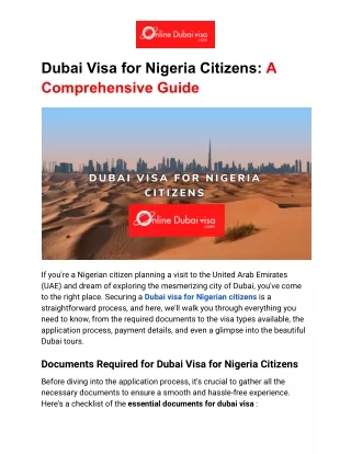 Dubai Visa for Nigeria Citizens-A Comprehensive Guide