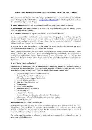 How Do I Make Sure That My Boiler Last As Long As Possible Ensure It Has Fresh Intake Air!