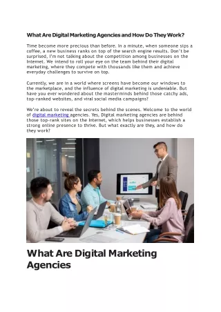 What Are Digital Marketing Agencies and How Do They Work