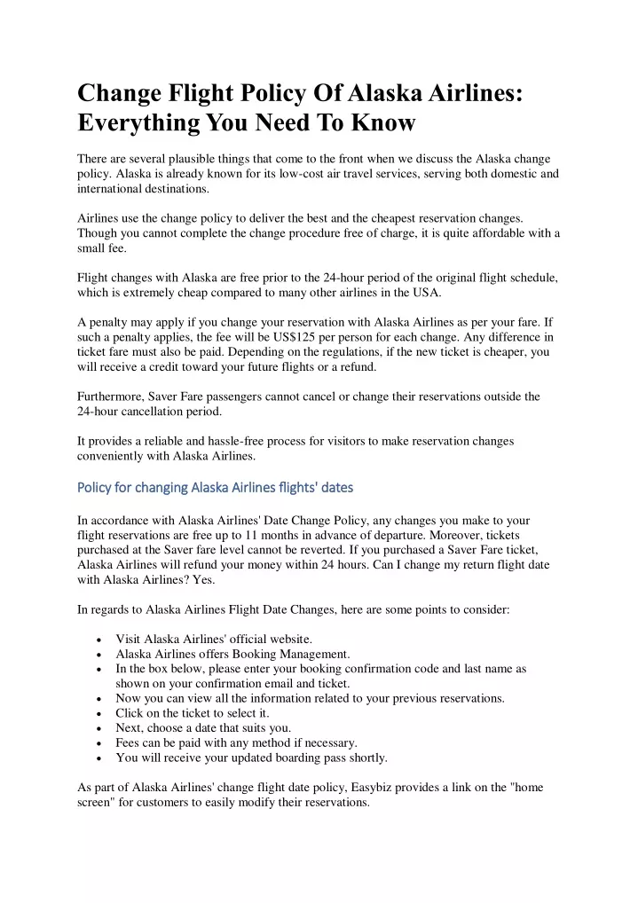 change flight policy of alaska airlines