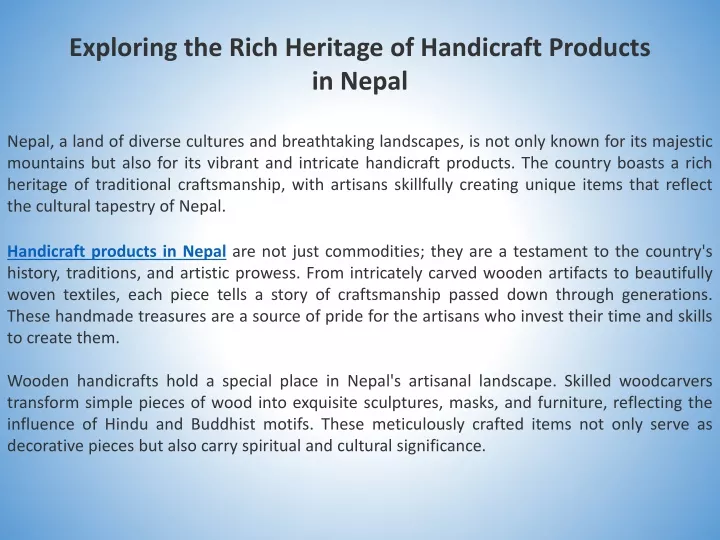 exploring the rich heritage of handicraft