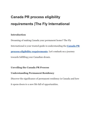 Canada PR process eligibility requirements |The Fly International