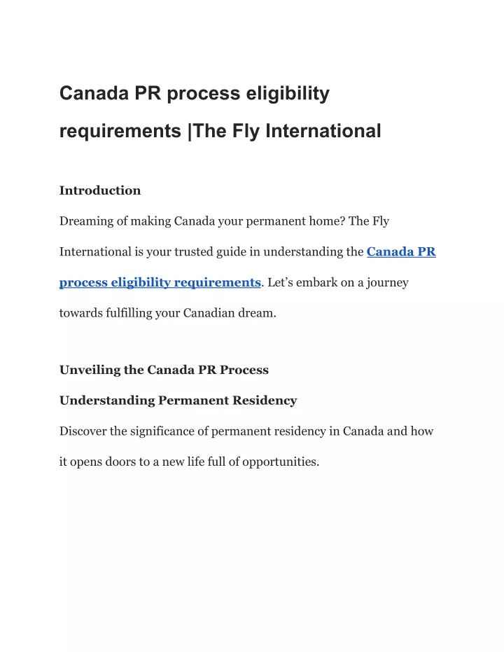 canada pr process eligibility