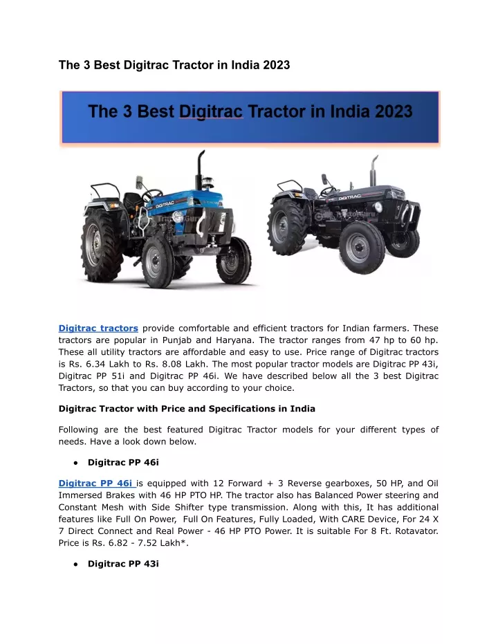 the 3 best digitrac tractor in india 2023