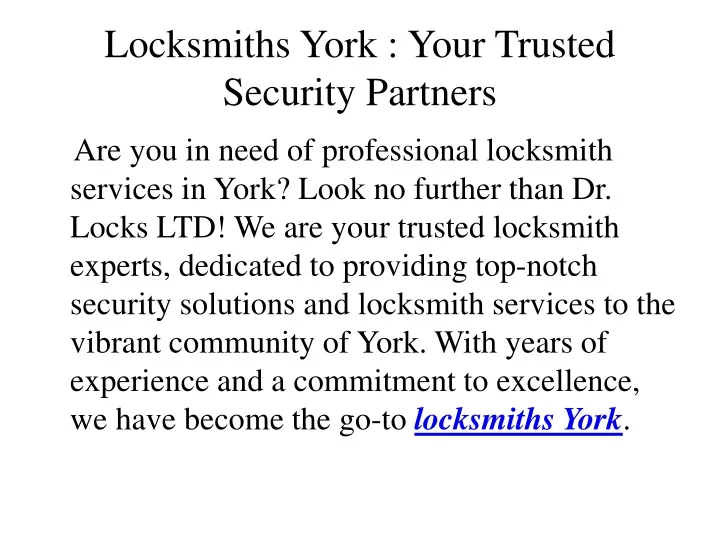 locksmiths york your trusted security partners