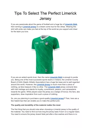 Tips To Select The Perfect Limerick Jersey