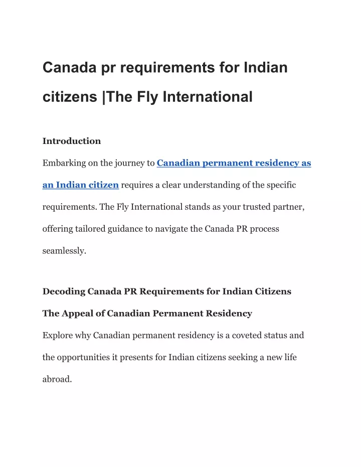 canada pr requirements for indian