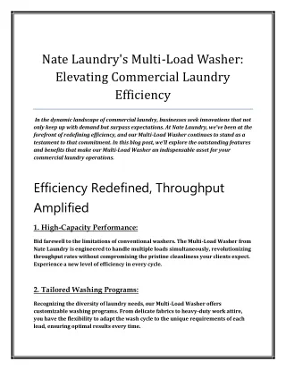 Nate laundry's Multi-Load Washer