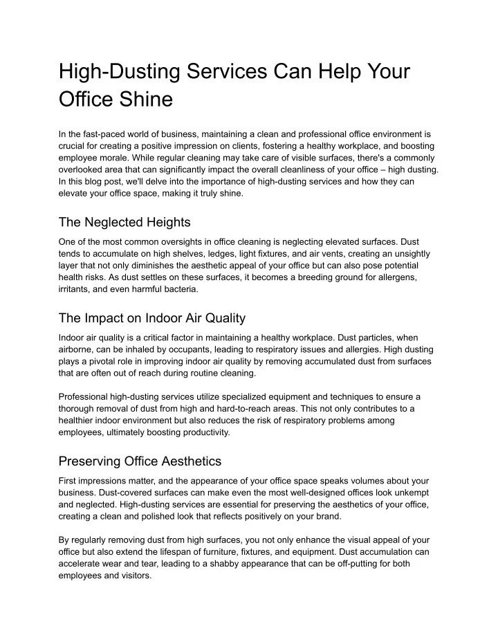 high dusting services can help your office shine