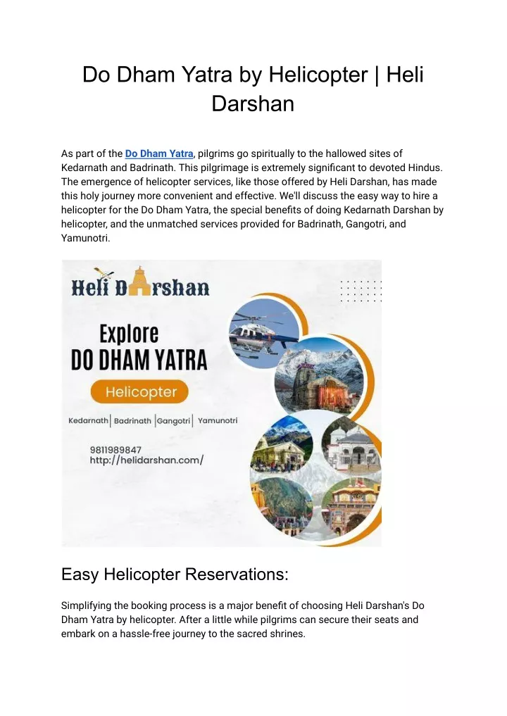 do dham yatra by helicopter heli darshan